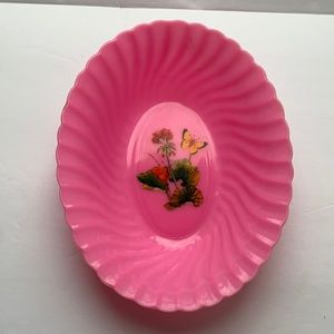 COPY - Vintage plastic SKI oval serving bowl in pink with floral design